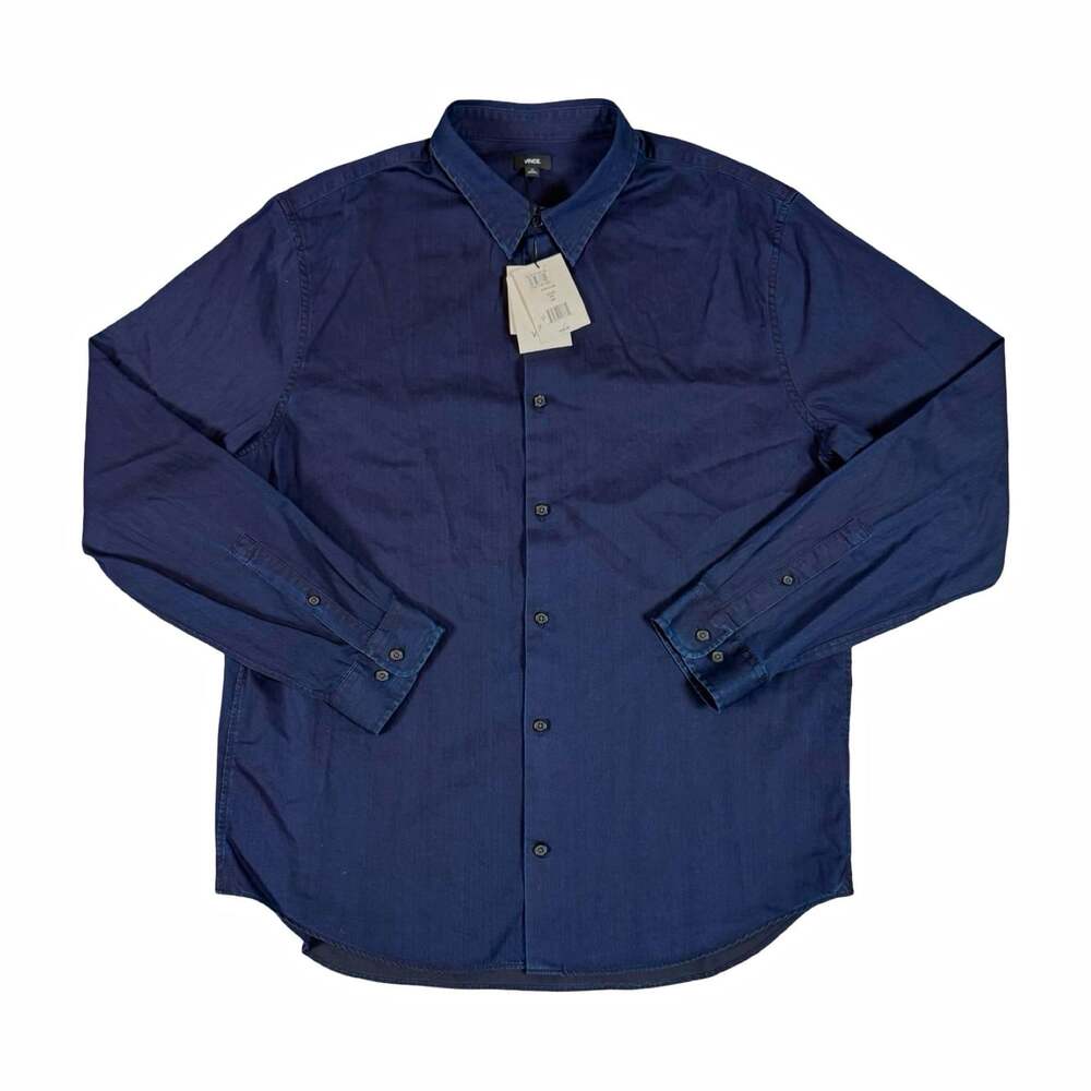 Vince. Woven Cotton Solid Blue Point Collar Button Up Shirt Long Sleeve Size XL
